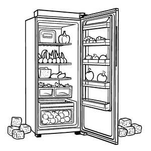 Kühlschrank voller bunter Früchte Ausmalbild für kleine Entdecker