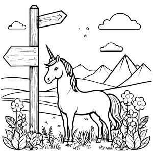 Majestätisches Einhorn vor faszinierenden Bergen Malvorlage für fantasievolle Farbentdecker