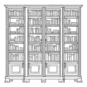 Vielseitiger Bücherschrank mit geheimnisvollen Fächern Malvorlage für abenteuerlustige Bücherfreunde