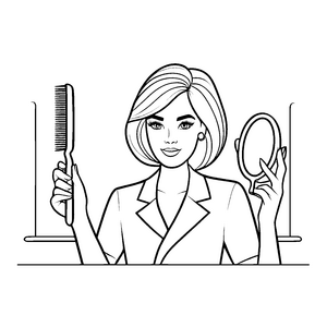 Friseurin mit Kamm und Spiegel Malvorlage für kreative Köpfe
