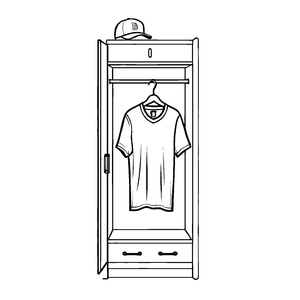 Sportlicher Kleiderschrank mit lässigem Baseball-Trikot Ausmalvorlage für kleine Modehelden