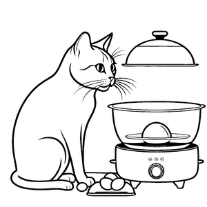 Schlaue Katze mit buntem Eier-Bowl Ausmalbild für kleine Feinschmecker entdecken