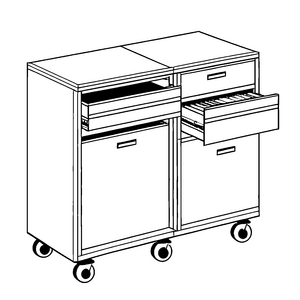 Stylischer Rollschrank mit bunten Schubladen Ausmalmotiv für fantasievolle Ordnungskünstler