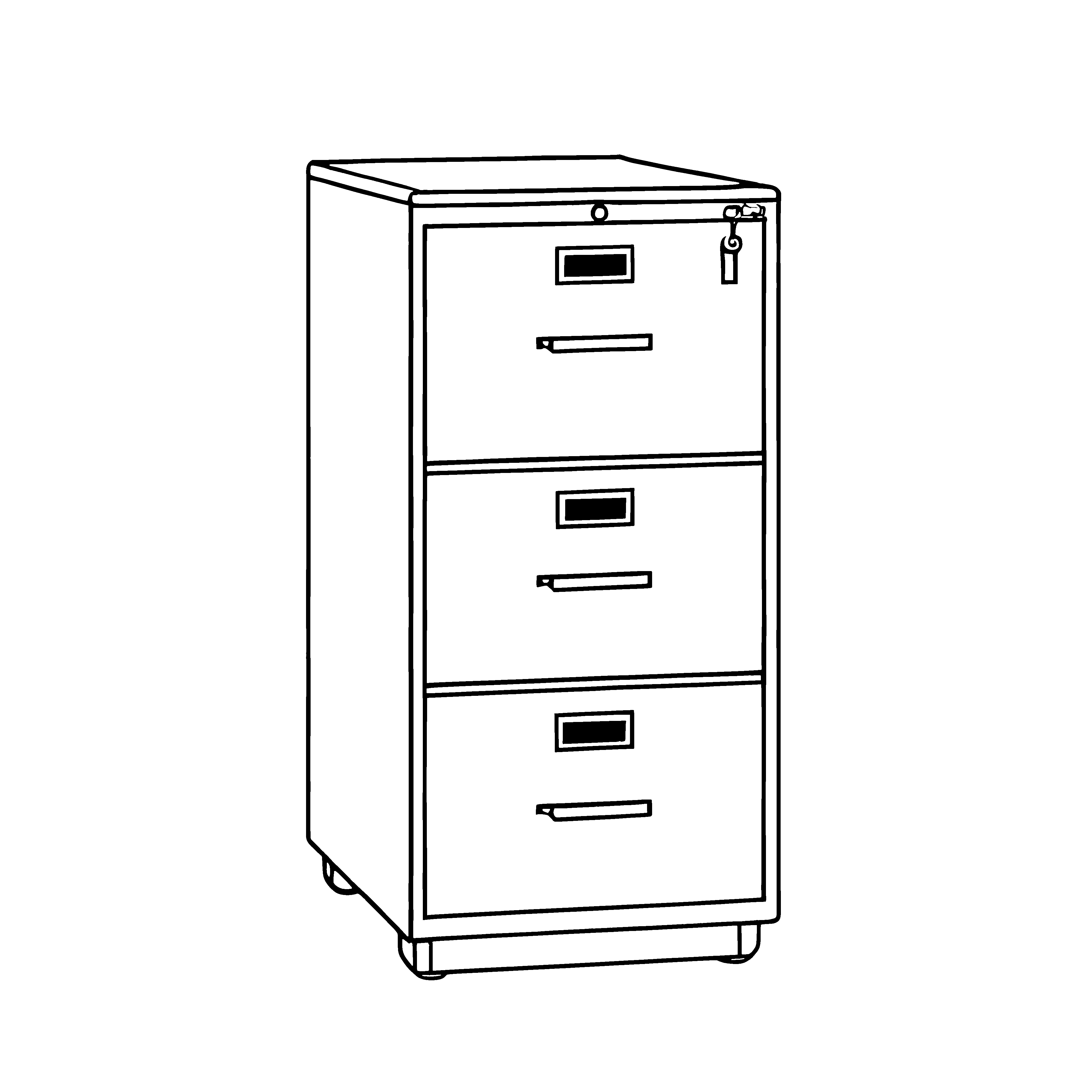 Stylischer Aktenschrank mit drei praktischen Schubladen Ausmalbild für erfinderische Denker