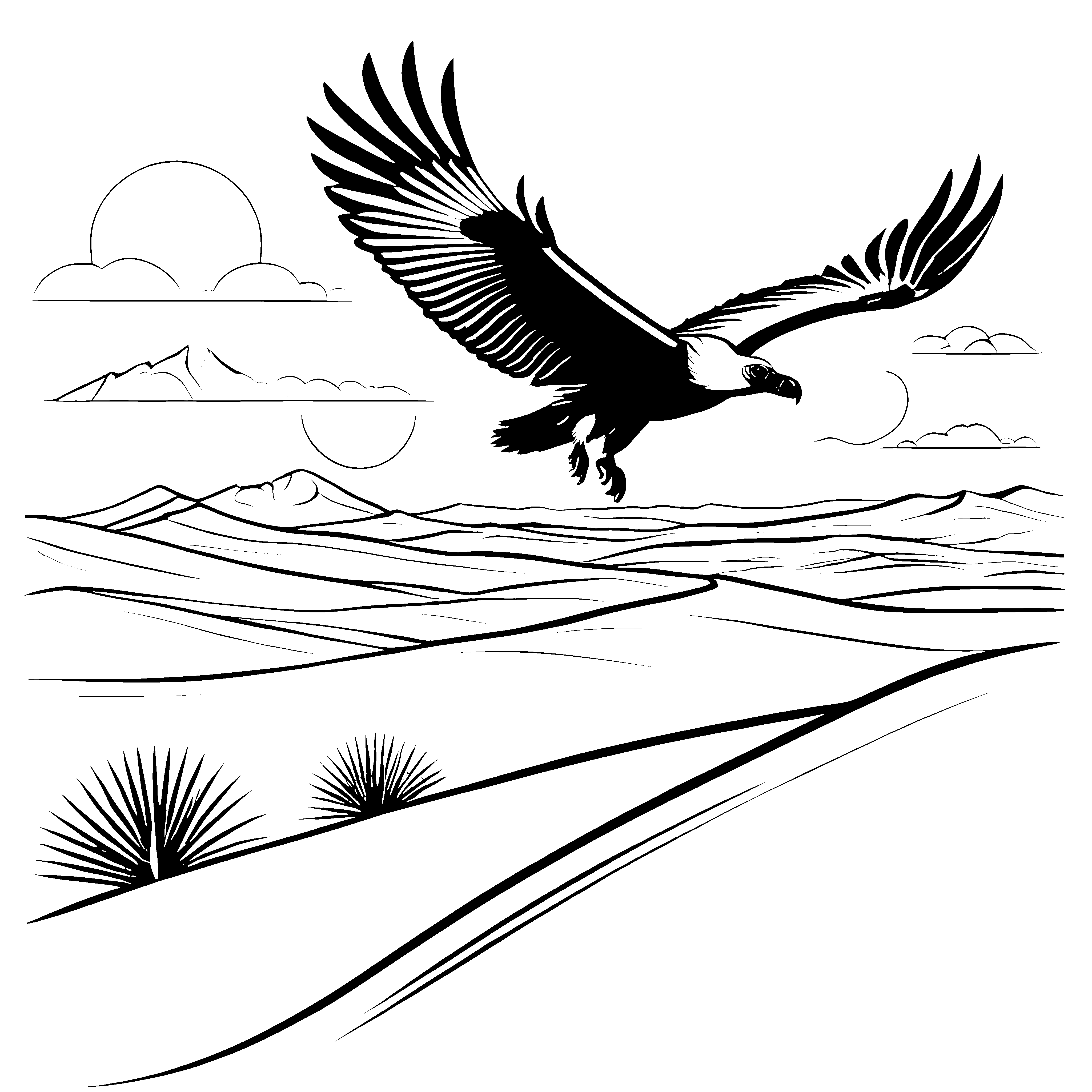 Majestätischer Adler über den Sanddünen Ausmalmotiv für abenteuerlustige Naturfreunde