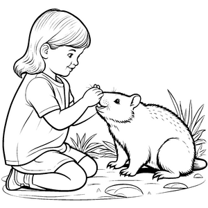 Verspielter Baby-Wombat mit Karottenstick Ausmalbild für kleine Tierliebhaber