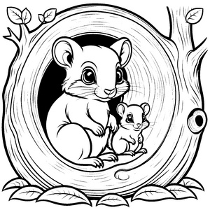 Flughörnchen Baby in gemütlicher Nestumgebung Ausmalvorlage für neugierige Tierfreunde