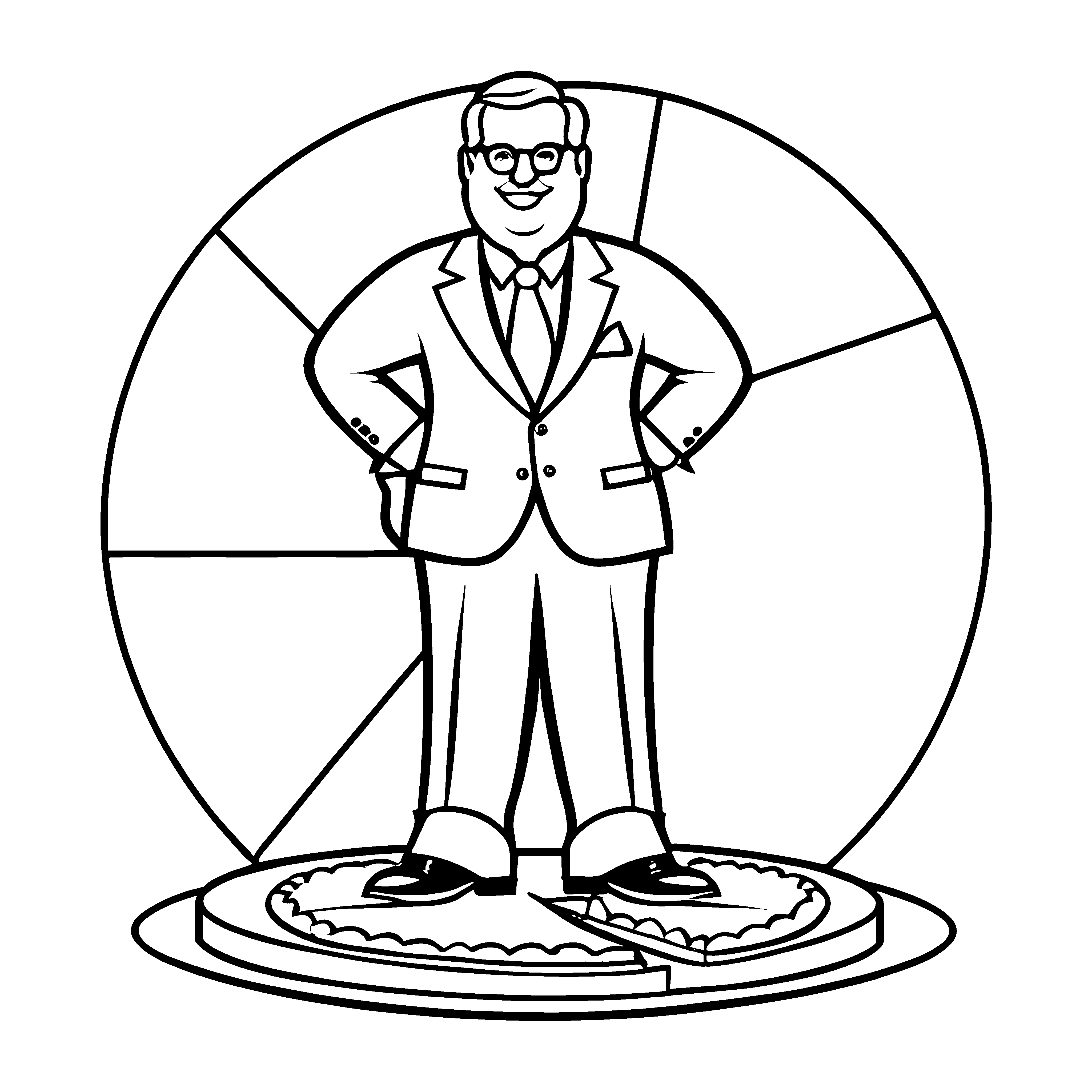 Politiker-Karikatur auf Pizza-Plattform Malvorlage für humorvolle Entdecker