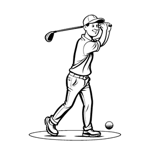 Beeindruckender Golfspieler mit präzisem Abschlag Malvorlage für kreative Sportzauberer