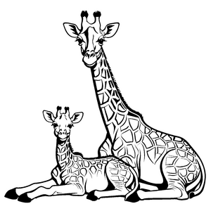 Bezaubernde Giraffenfamilie im Ruhemodus Malvorlage für kleine Naturentdecker
