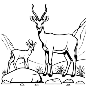 Elegante Gazelle mit fröhlichem Jungtier Malvorlage für neugierige Abenteuergeist-Kinder