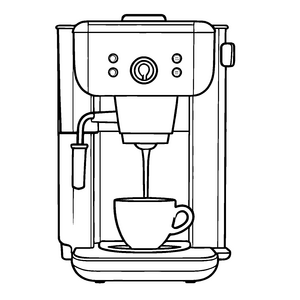 Verführerische Kaffeemaschine mit dampfendem Kaffee Malvorlage für aufgeweckte Kaffeefans