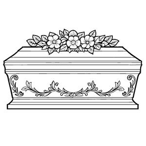 Kunstvoll geschmückter Sarg mit floralen Akzenten Ausmalbild für kreative Geisterjäger