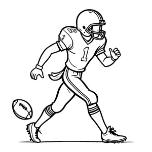 Schneller American Football Spieler mit Ball im Sprint Ausmalvorlage für kühne Sporterfinder