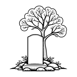 Bezaubernder Baum mit geheimnisvollem Grabstein Ausmalvorlage für träumende Geschichtenerzähler mit Abenteuerlust