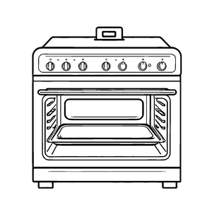 Fantasievoller Backofen mit geheimnisvollen Knöpfen Ausmalvorlage für kreative Küchenabenteurer