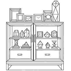 Faszinierende Vitrine mit funkelnden Schätzen Malvorlage für kleine Sammler und Entdecker