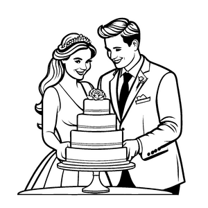 Strahlendes Hochzeitspaar mit funkelndem Ring Ausmalmotiv für träumerische Künstler und kleine Feiereulen
