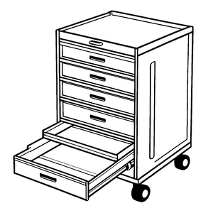 Schicker Rollschrank mit drei praktischen Schubladen Ausmalvorlage für fantasievolle Ordnungskünstler