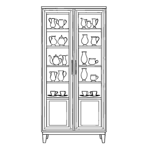 Eleganter Hochschrank mit feinen Vasen und Tassen Ausmalvorlage für fantasievolle Gestalter