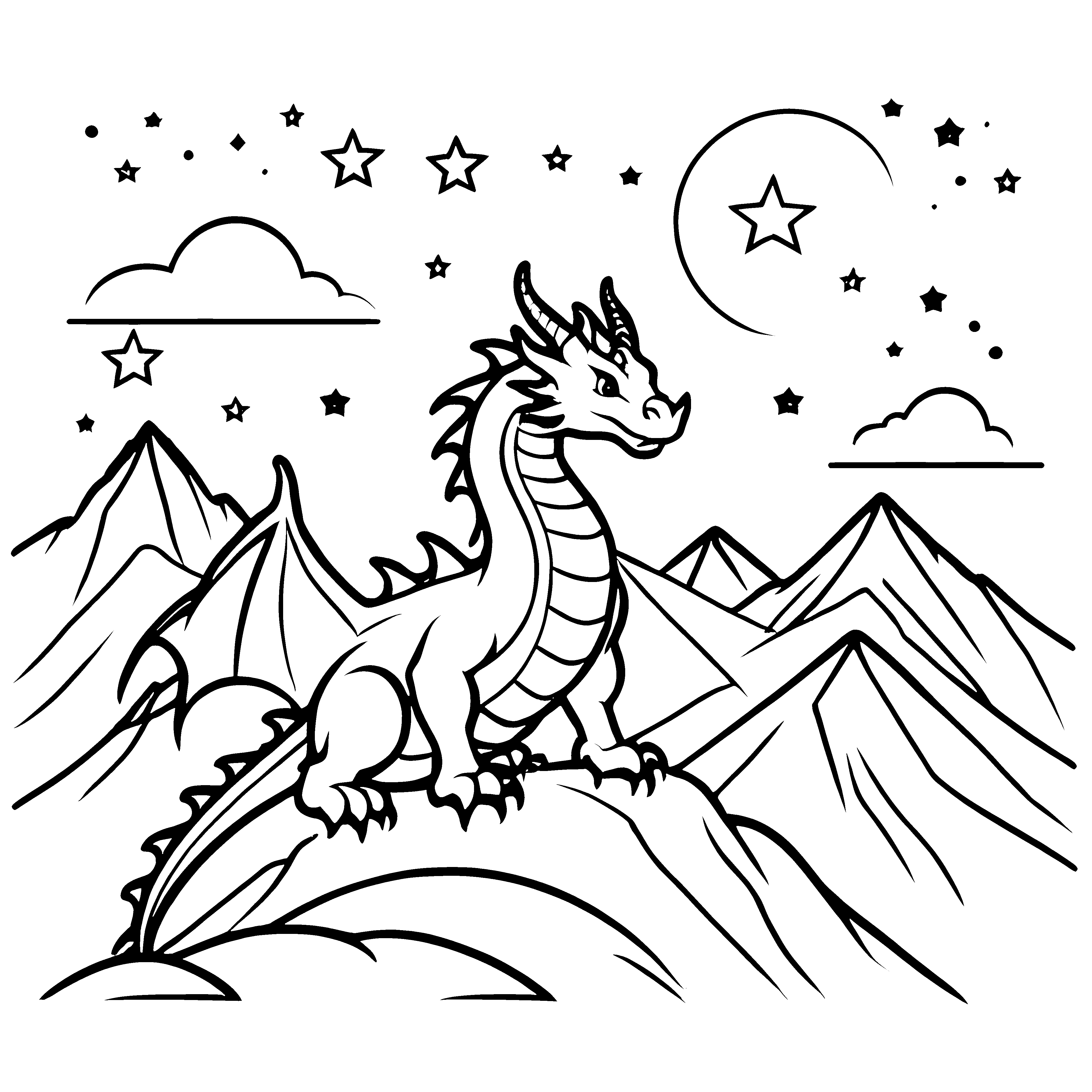 Furchtloser Drache auf majestätischem Gipfel Ausmalmotiv für mutige Träumer