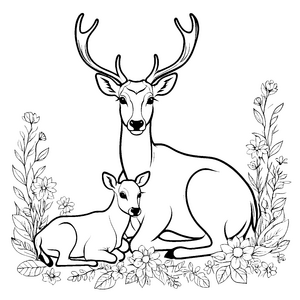 Bezauberndes Rentierbaby mit bunten Blumen Malvorlage für kleine Tierfreunde
