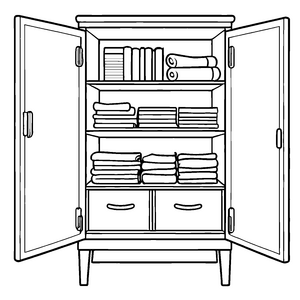 Faszinierender Mehrzweckschrank mit vielen Büchern Ausmalvorlage für wissbegierige kleine Bibliophile