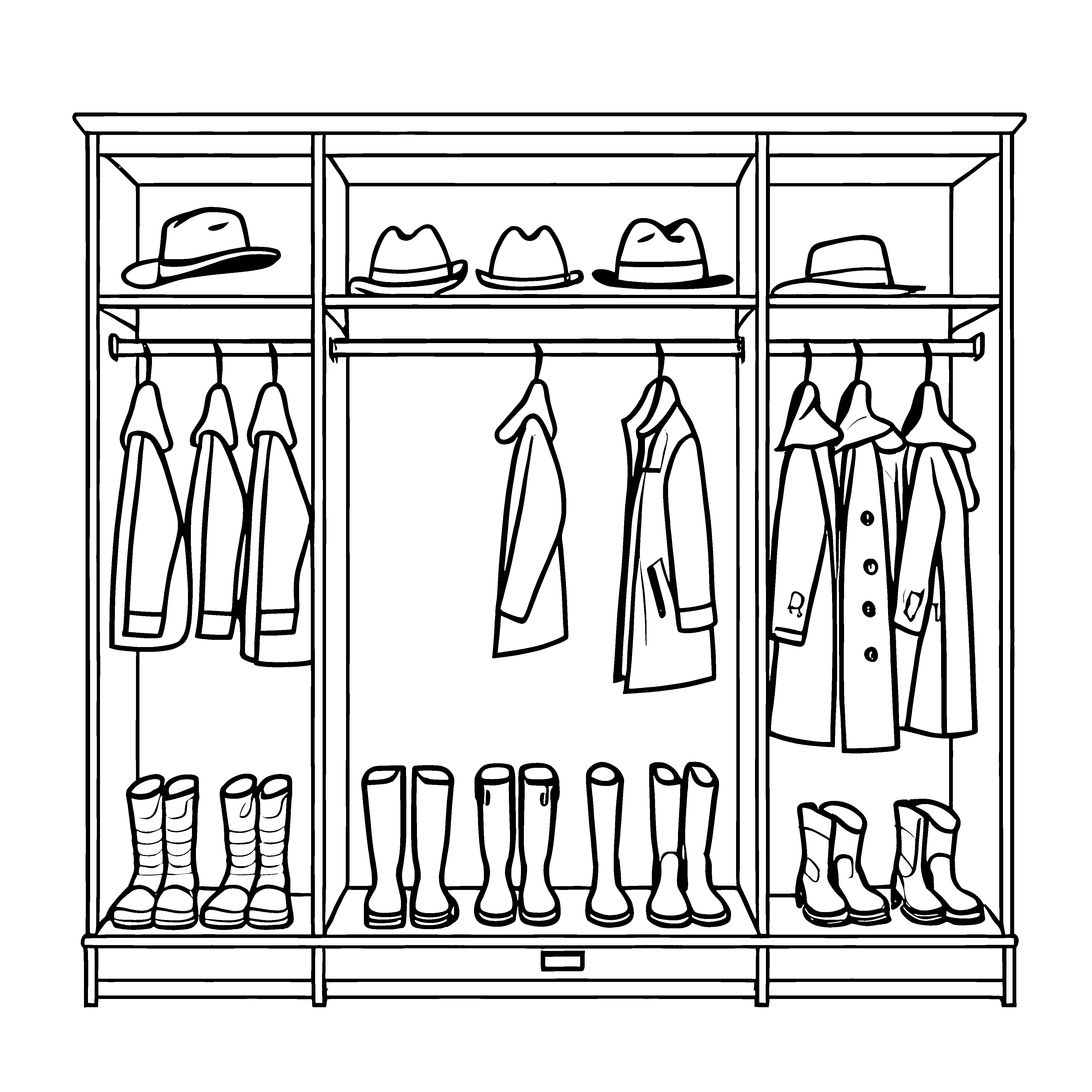 Vielfältiger Kleiderschrank mit stylischen Hüten Malvorlage für coole Modedesigner