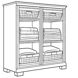 Stylischer Wäscheschrank mit kuscheligen Handtüchern Malvorlage für kleine Sauberkeitshelden
