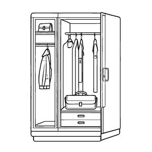 Bunt gefüllter Kleiderschrank mit stylischen Mänteln Ausmalvorlage für fantasievolle Modedesigner