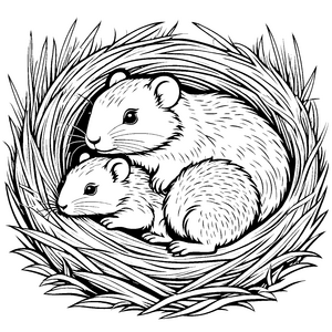 Zwei kuschelige Lemminge im gemütlichen Nest Malmotiv für kleine Entdecker
