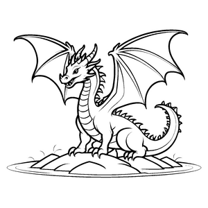 Faszinierender Drache auf schroffen Felsen Ausmalbild für neugierige Künstler