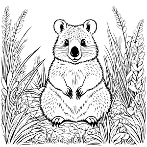 Süßes Quokka Baby in hohem Gras Ausmalbild für abenteuerlustige Naturfreunde
