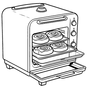 Verführerischer Backofen mit bunten Leckereien Ausmalbild für fröhliche Küchenzauberer
