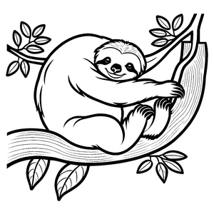 Flauschiges Faultierbaby relaxend auf einem Ast Bastelmotiv für kleine Entdecker mit großen Träumen