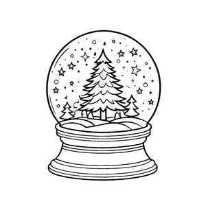 Verzauberte Schneekugel mit Weihnachtsbaum und funkelnden Sternen Ausmalvorlage für neugierige Grafikabenteurer