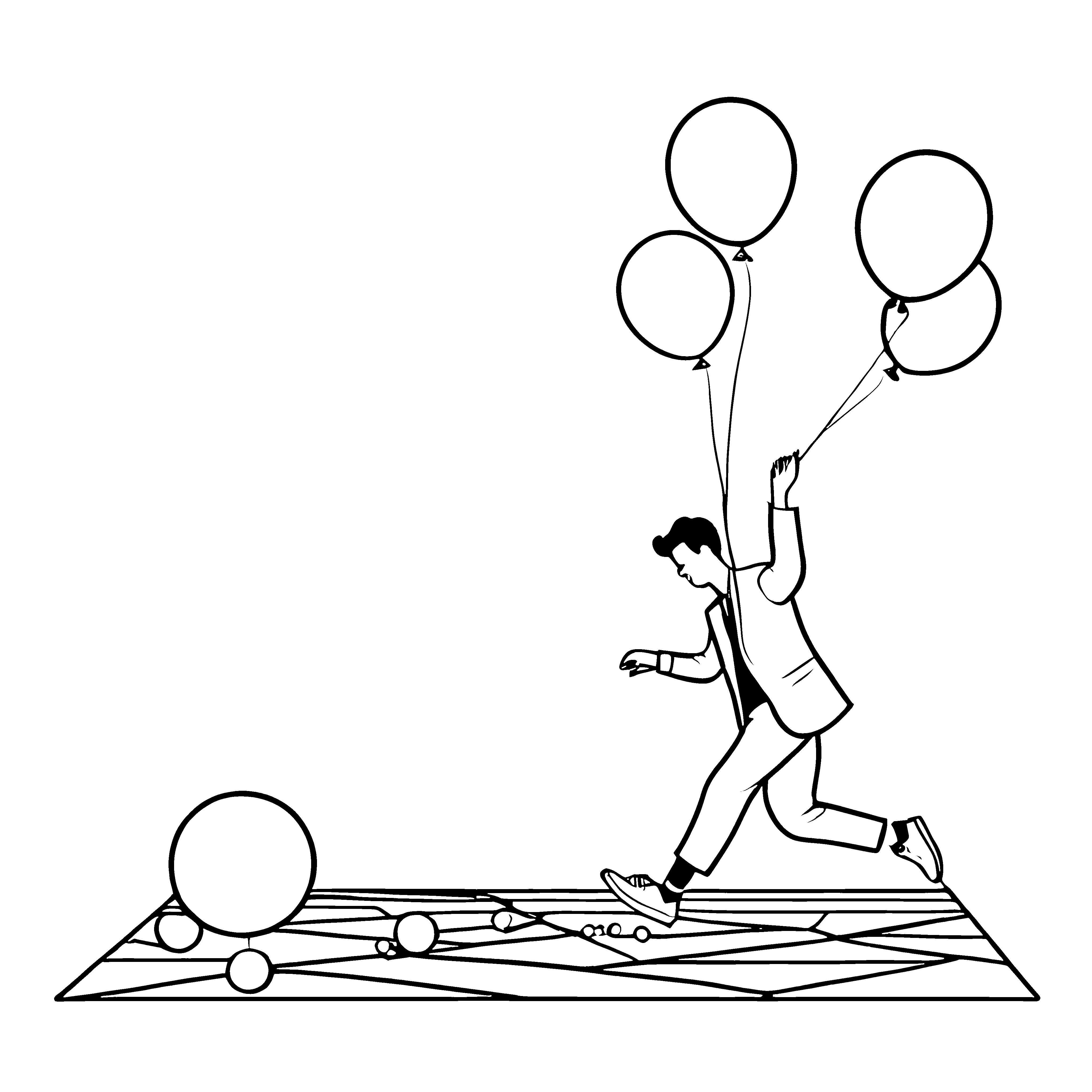 Fröhlicher Tollpatsche mit bunten Ballons Ausmalbild für fantasievolle Träumer