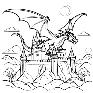Majestätischer Drache über strahlendem Schloss Ausmalbild für mutige Zukunftsgestalter