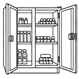 Faszinierender Medizinschrank voller geheimer Fläschchen Ausmalvorlage für kleine Forscherherzen