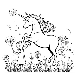Fantasievolles Einhorn unter leuchtenden Sternen Malvorlage für kleine Traumschmiede