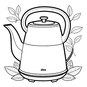 Stilvoller Wasserkocher mit elegantem Blattmotiv Malvorlage für kleine Kreativköpfe