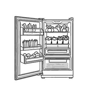 Leckereien in aufgeschlossenem Kühlschrank Malvorlage für fantasievolle Küchenchefs