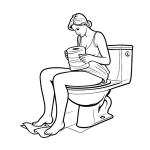 Lustige Tollpatsche auf der Toilette mit Zeitschrift Ausmalbild für fröhliche Scherzkekse