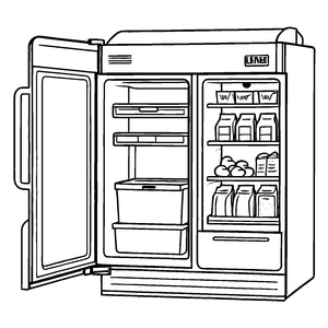 Neuer Kühlschrank voll mit bunten Snacks Ausmalmotiv für hungrige Entdecker