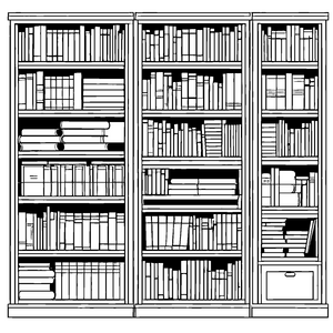 Bezaubernder Bücherschrank mit vielen bunten Büchern Ausmalvorlage für neugierige Bücherfreundinnen und -freunde