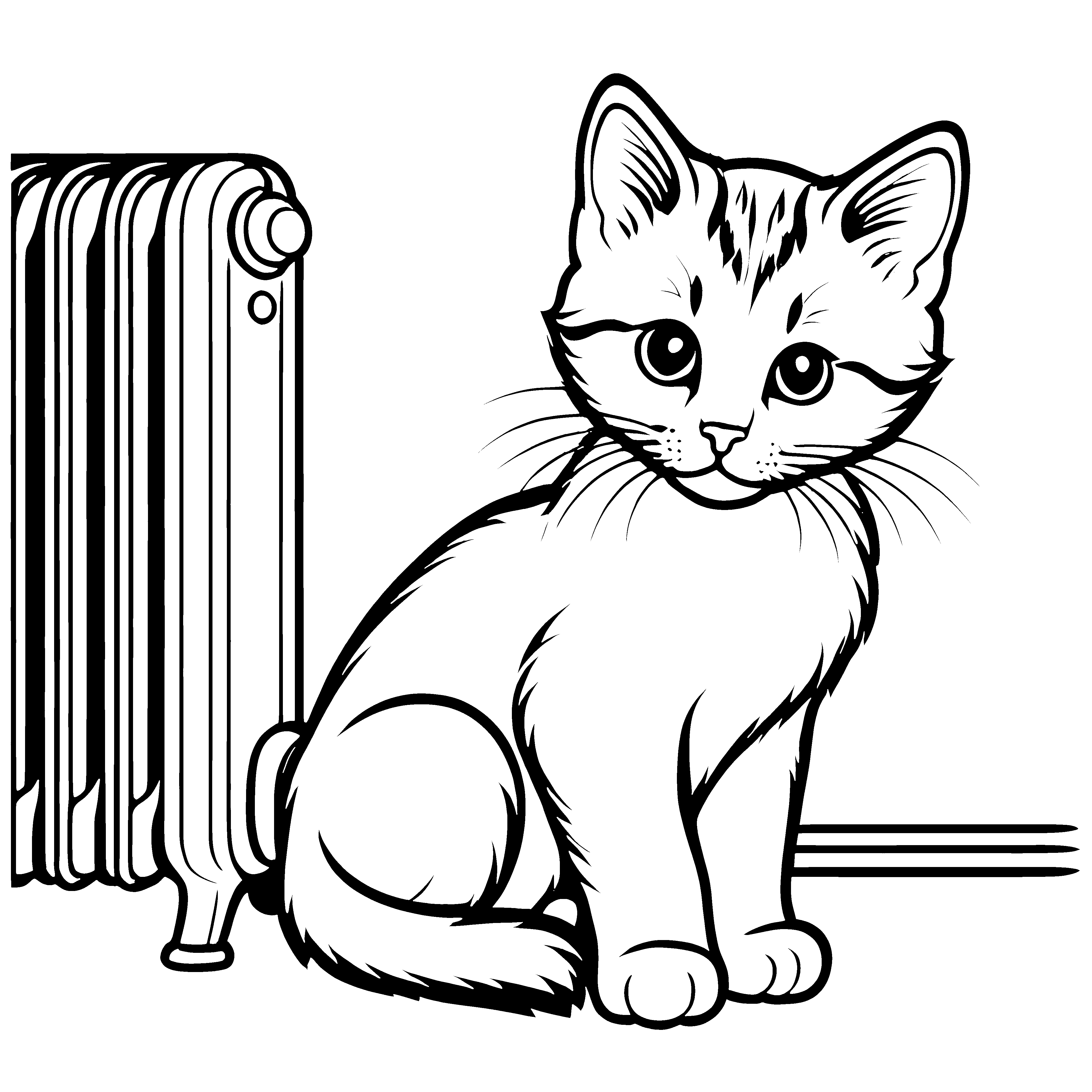 Bezaubernde Katze neben gemütlichem Heizkörper Ausmalvorlage für kleine Sonnenanbeter und kreative Träumer