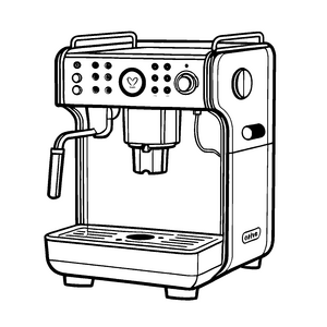 Bezaubernde Kaffeemaschine mit herzförmigen Tassen Malvorlage für kleine Genusszauberer