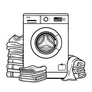 Stylische Waschmaschine mit bunten Handtüchern Malvorlage für coole Wäschehelden