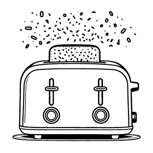 Charmanter Toaster mit leckerem Brotkrümel Ausmalvorlage für neugierige Küchenentdecker
