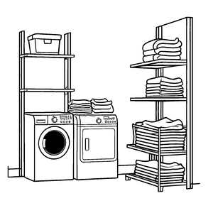 Bezaubernder Wäschetrockner mit bunten Kleidungsstücken Malvorlage für kleine Design-Entdecker